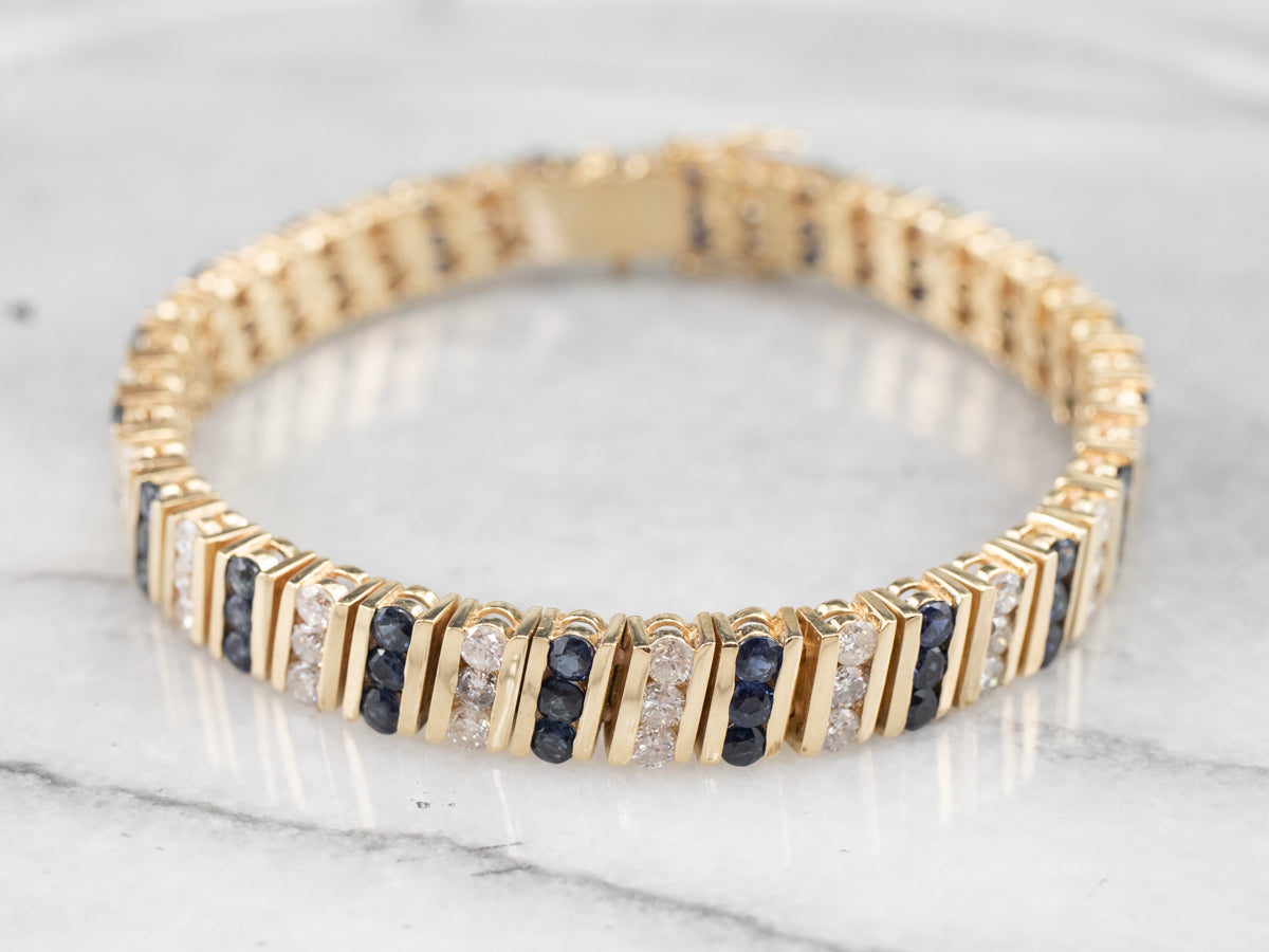 Gold Sapphire and Diamond Link Bracelet