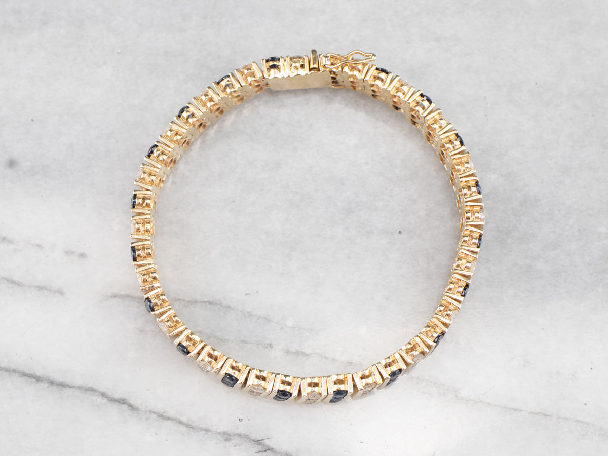 Gold Sapphire and Diamond Link Bracelet