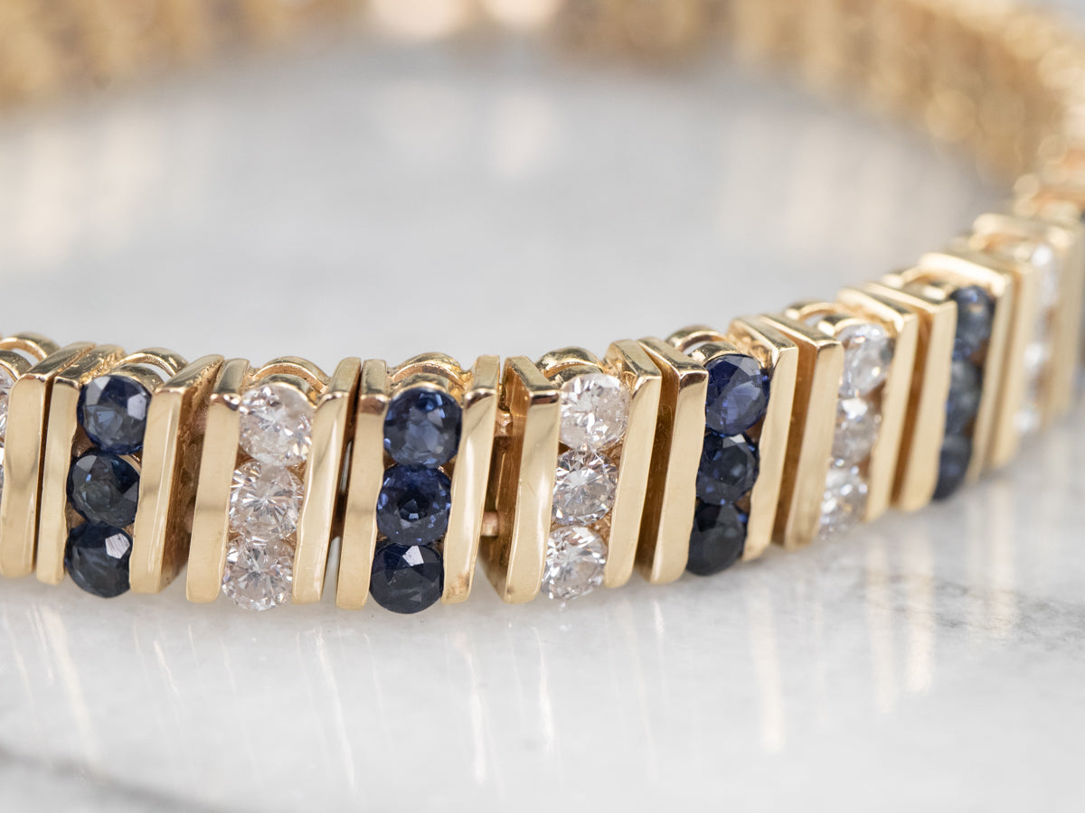 Gold Sapphire and Diamond Link Bracelet