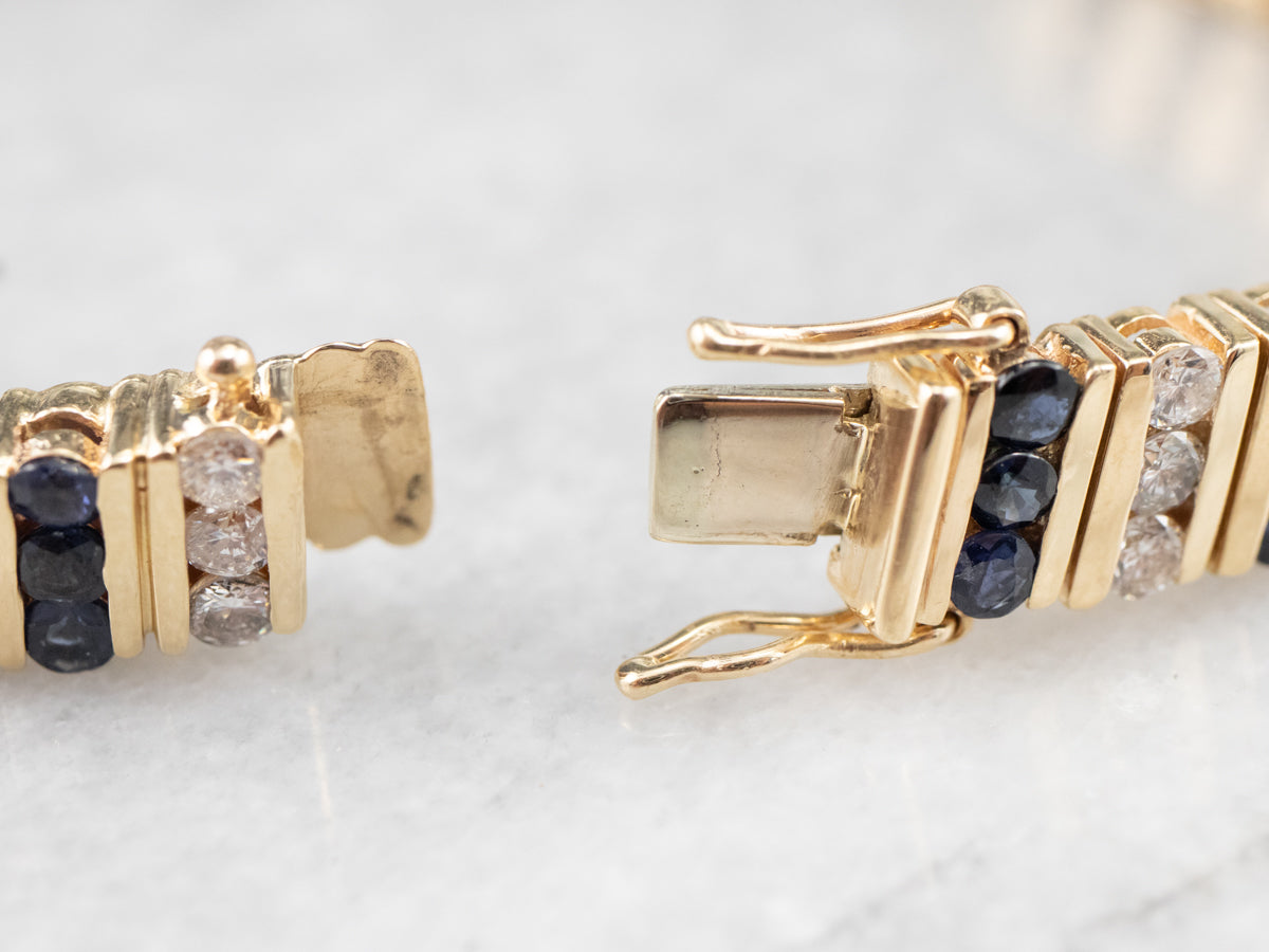 Gold Sapphire and Diamond Link Bracelet