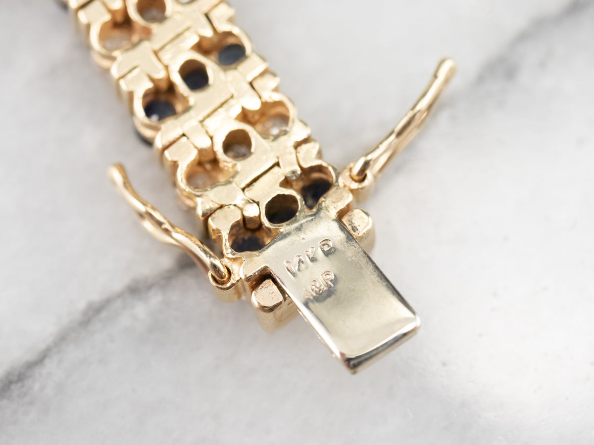 Gold Sapphire and Diamond Link Bracelet