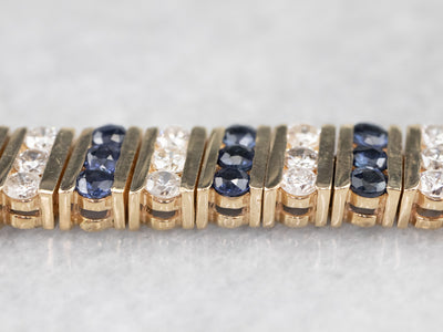 Gold Sapphire and Diamond Link Bracelet