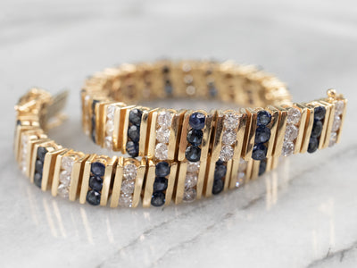 Gold Sapphire and Diamond Link Bracelet