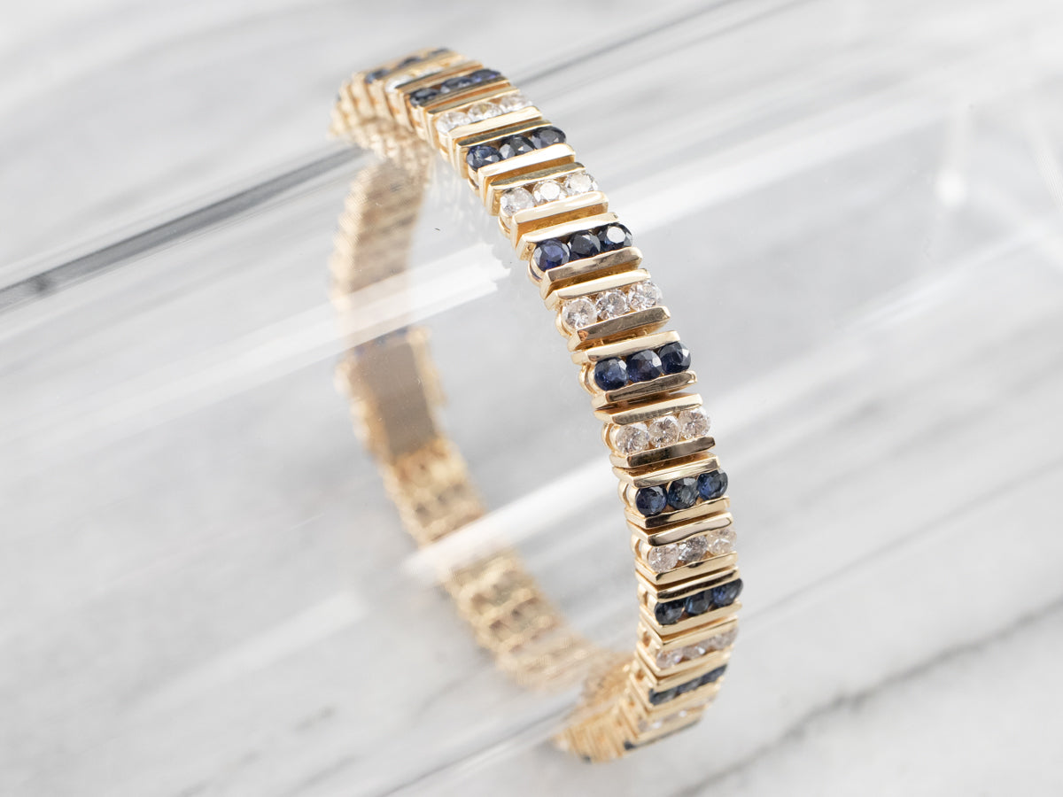 Gold Sapphire and Diamond Link Bracelet