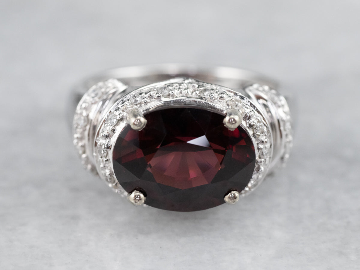 Modern Pyrope Garnet and Diamond Halo Ring