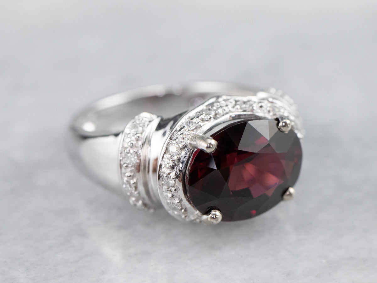 Modern Pyrope Garnet and Diamond Halo Ring