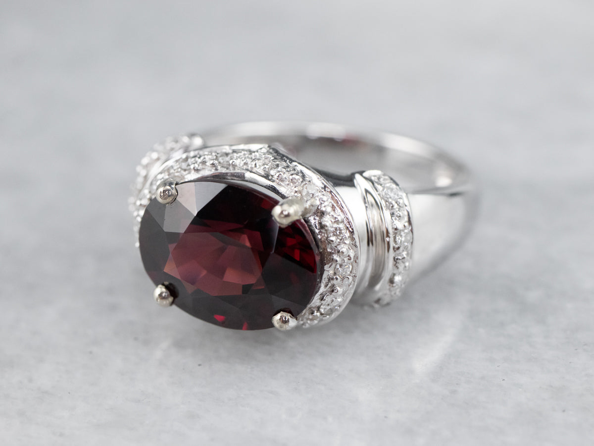 Modern Pyrope Garnet and Diamond Halo Ring