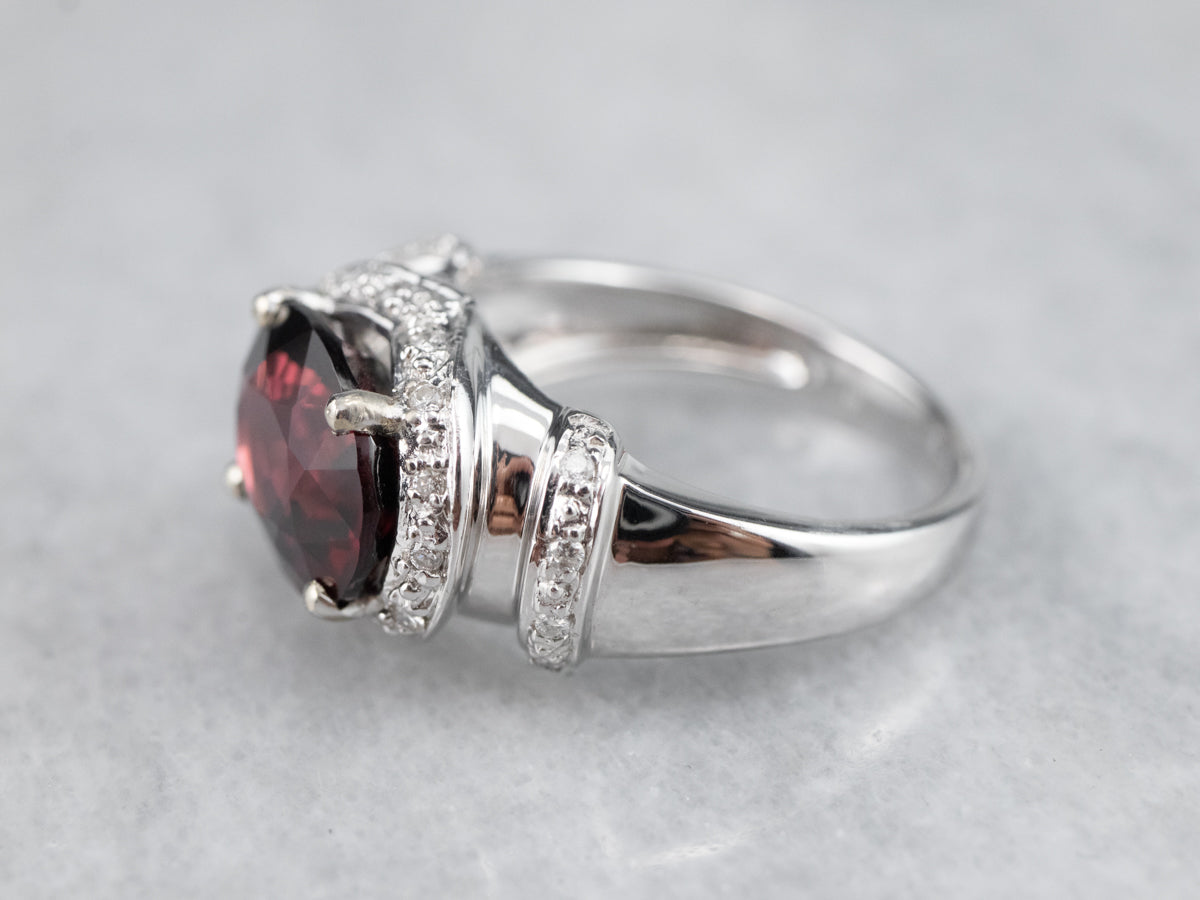Modern Pyrope Garnet and Diamond Halo Ring