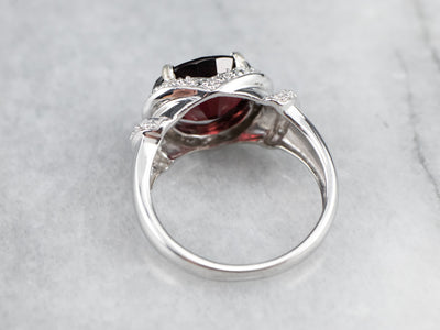 Modern Pyrope Garnet and Diamond Halo Ring