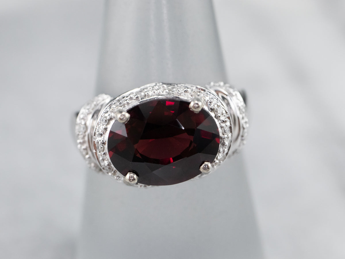 Modern Pyrope Garnet and Diamond Halo Ring