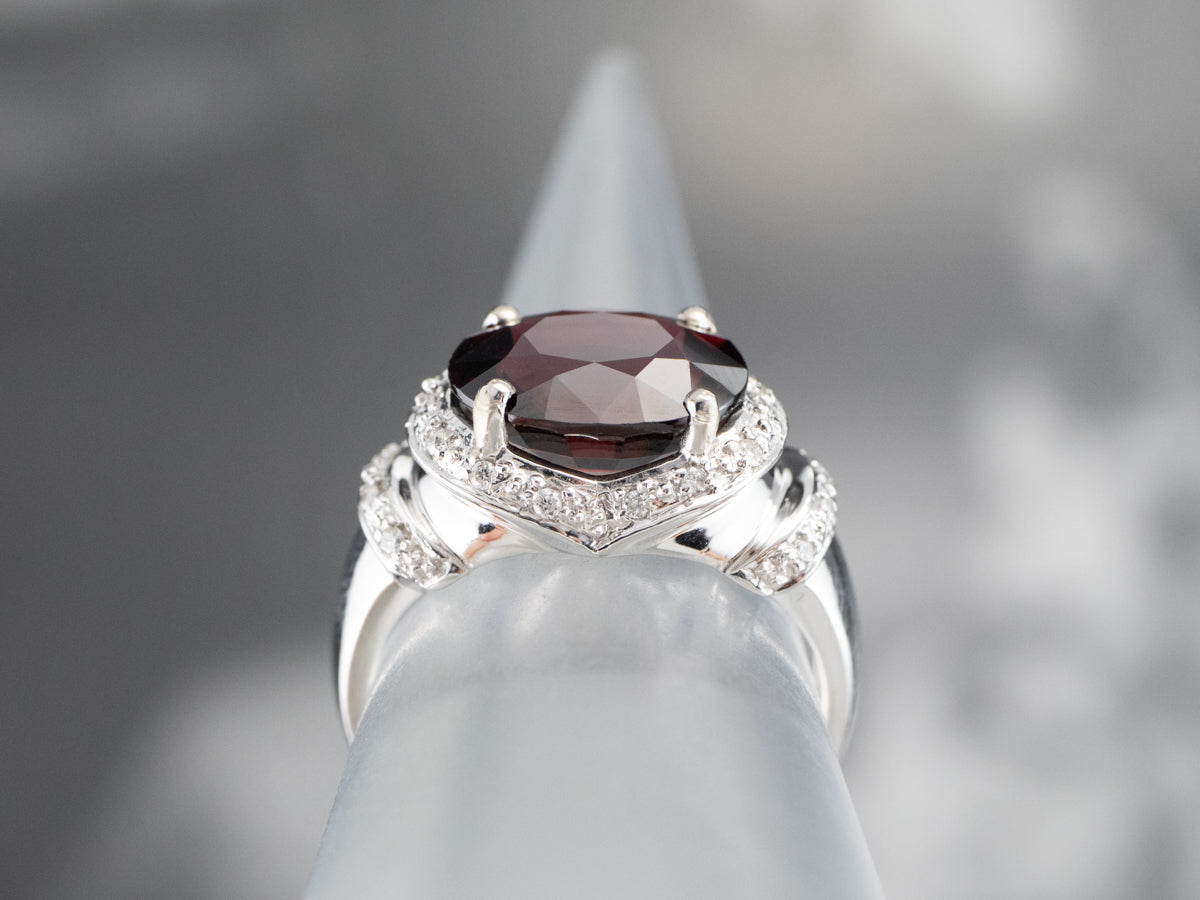 Modern Pyrope Garnet and Diamond Halo Ring