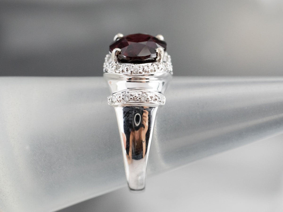 Modern Pyrope Garnet and Diamond Halo Ring
