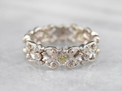 Floral Yellow and White Diamond Eternity Band