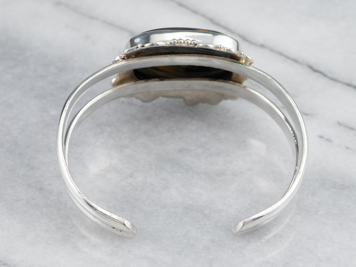 Sterling Silver Ornate Tigers Eye Cuff Bracelet