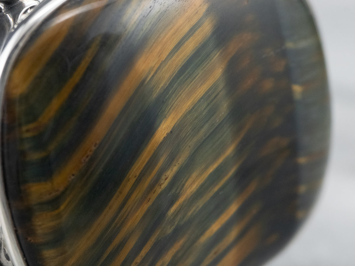 Sterling Silver Ornate Tigers Eye Cuff Bracelet