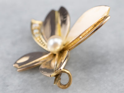 14K Yellow Gold Antique Pearl and Seed Pearl Clover Brooch