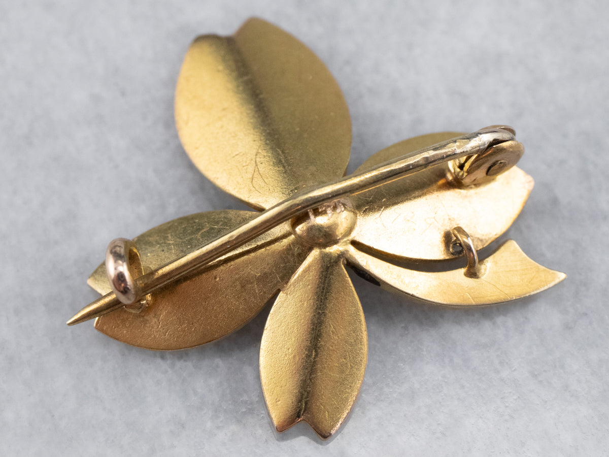 14K Yellow Gold Antique Pearl and Seed Pearl Clover Brooch