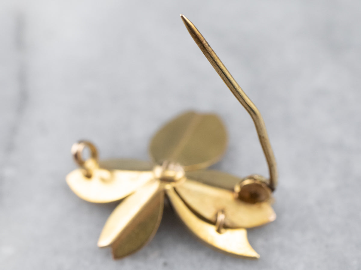 14K Yellow Gold Antique Pearl and Seed Pearl Clover Brooch