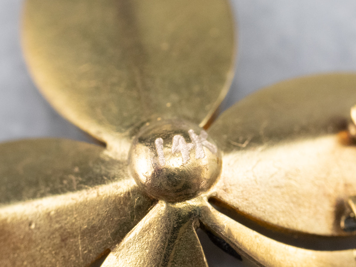 14K Yellow Gold Antique Pearl and Seed Pearl Clover Brooch
