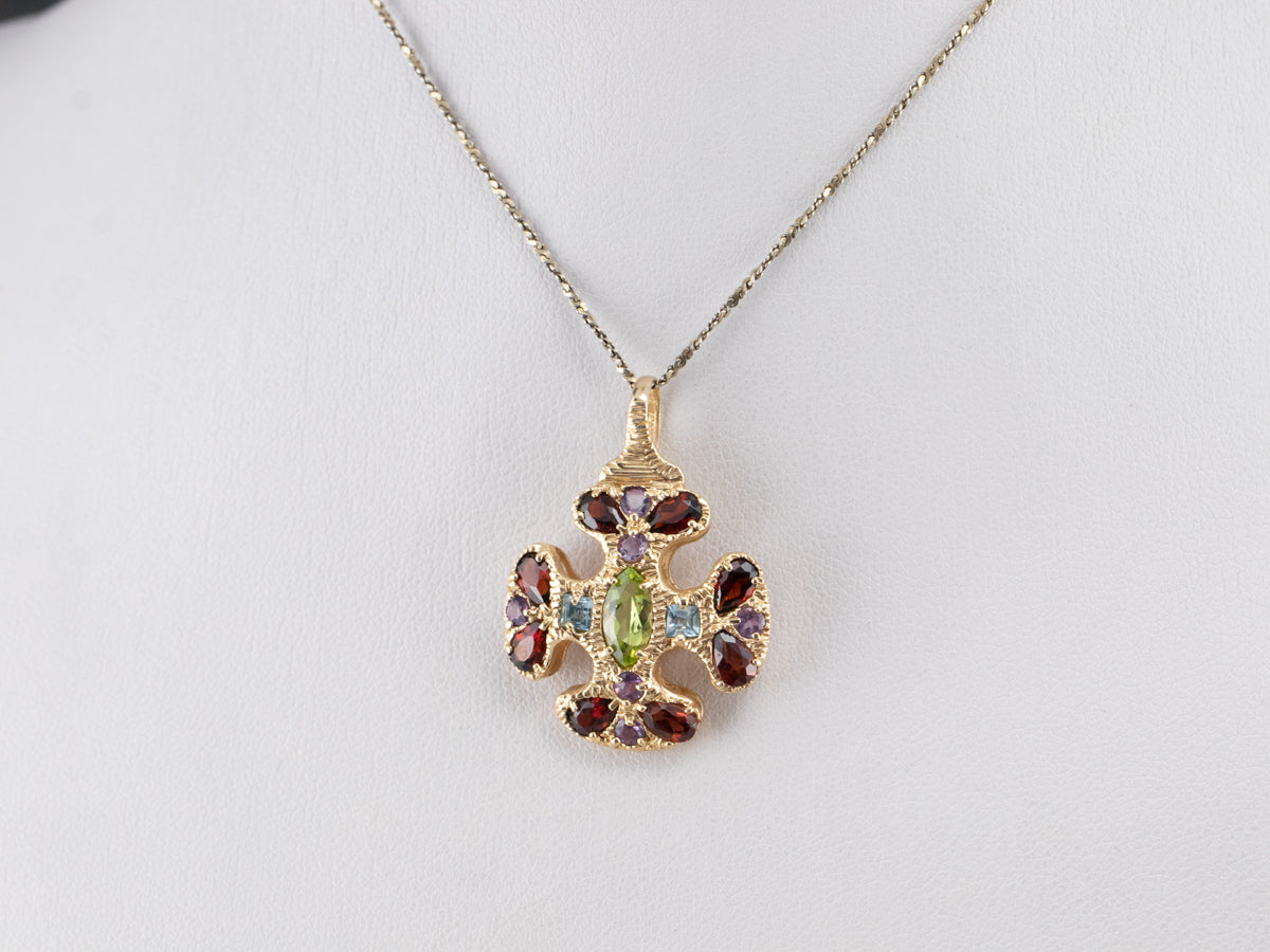 Gold Semi Precious Gemstone Cross