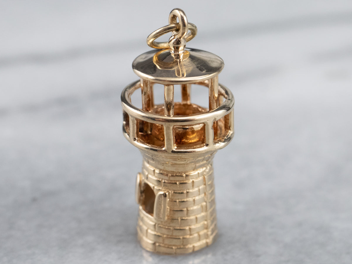 Large 14K Yellow Gold Lighthouse Charm