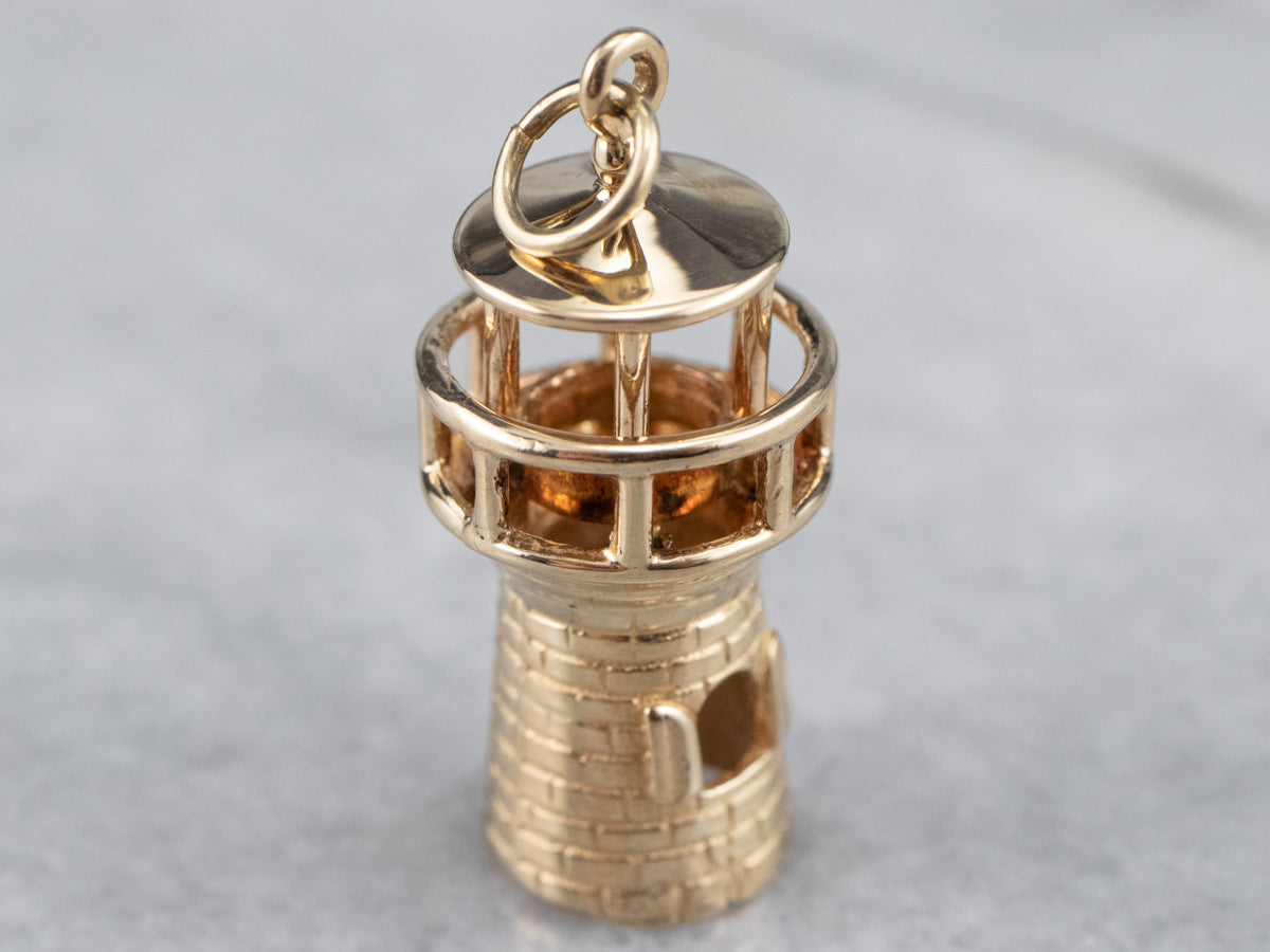 Large 14K Yellow Gold Lighthouse Charm