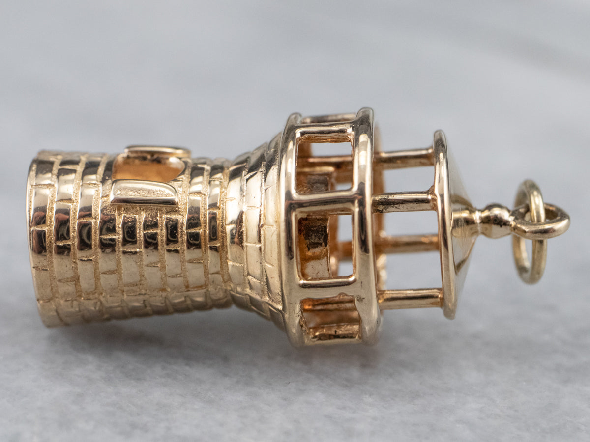 Large 14K Yellow Gold Lighthouse Charm