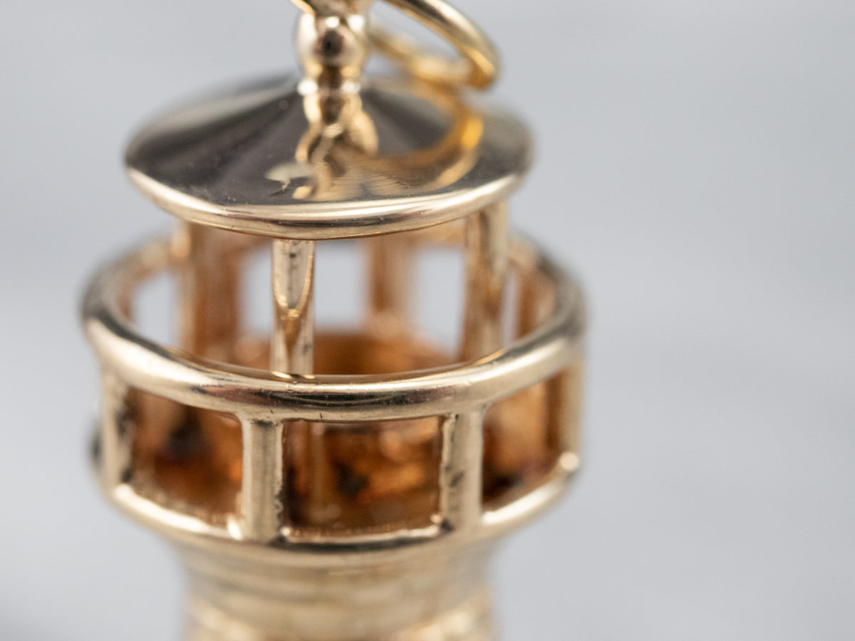 Large 14K Yellow Gold Lighthouse Charm