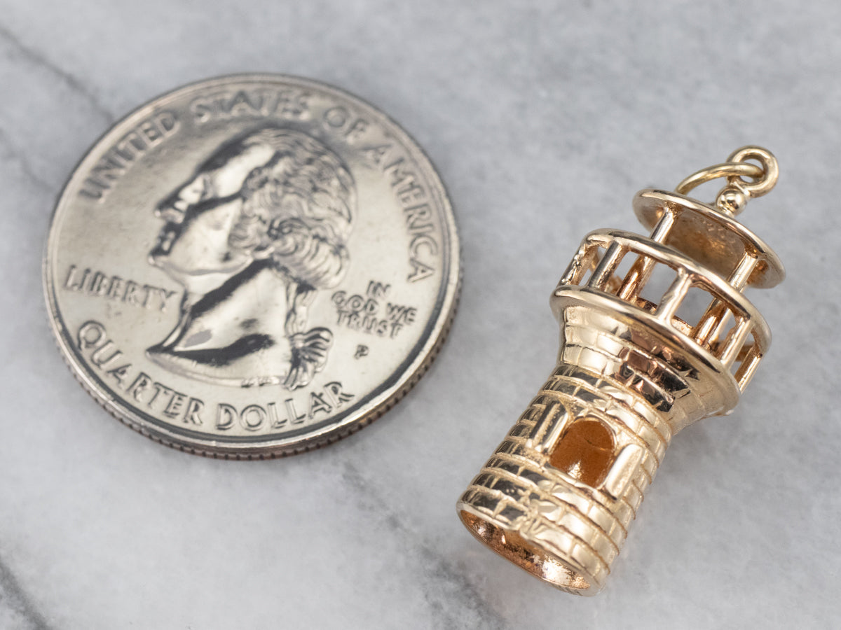 Large 14K Yellow Gold Lighthouse Charm