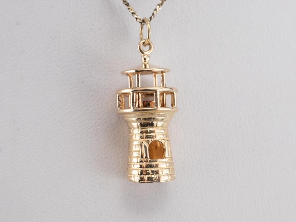 Large 14K Yellow Gold Lighthouse Charm
