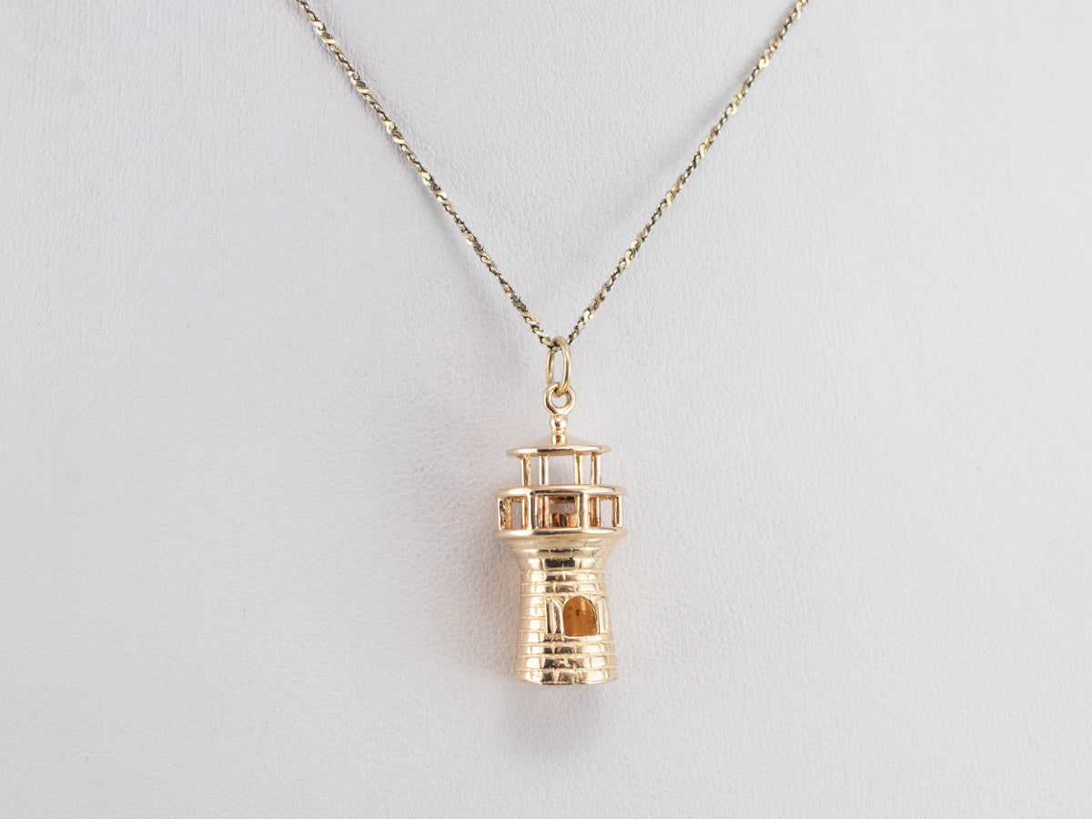 Large 14K Yellow Gold Lighthouse Charm