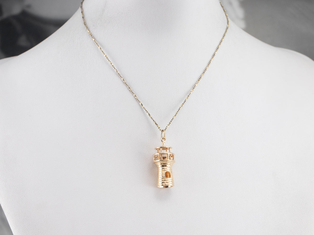 Large 14K Yellow Gold Lighthouse Charm