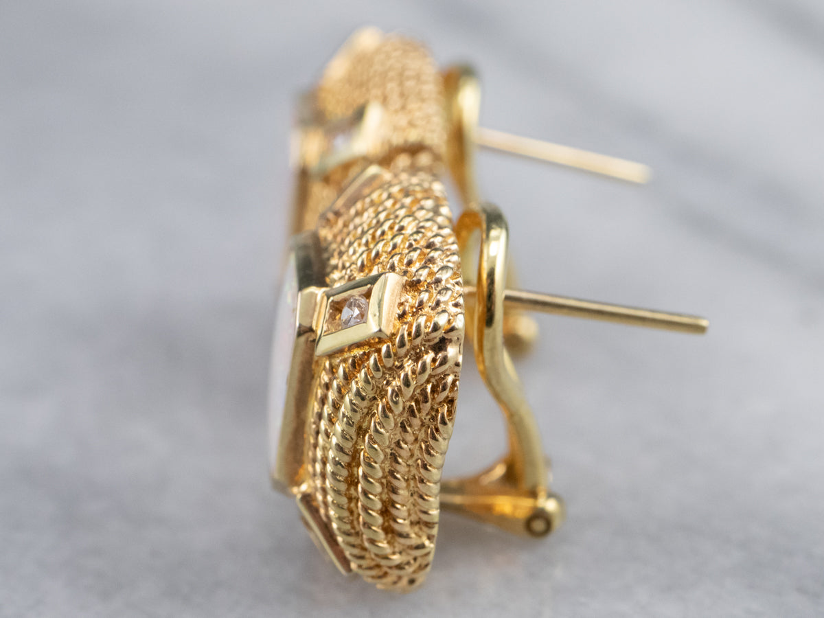 Ornate Opal and Diamond Stud Earrings