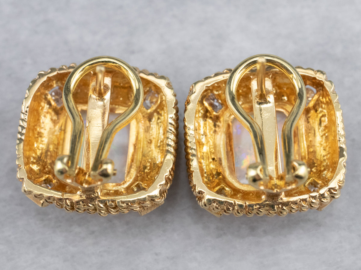 Ornate Opal and Diamond Stud Earrings