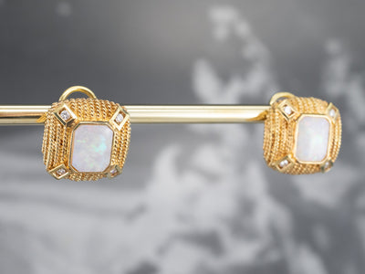 Ornate Opal and Diamond Stud Earrings