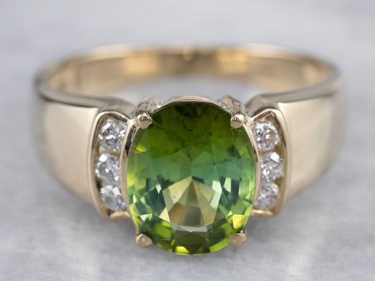 Unisex Green Tourmaline and Diamond Ring