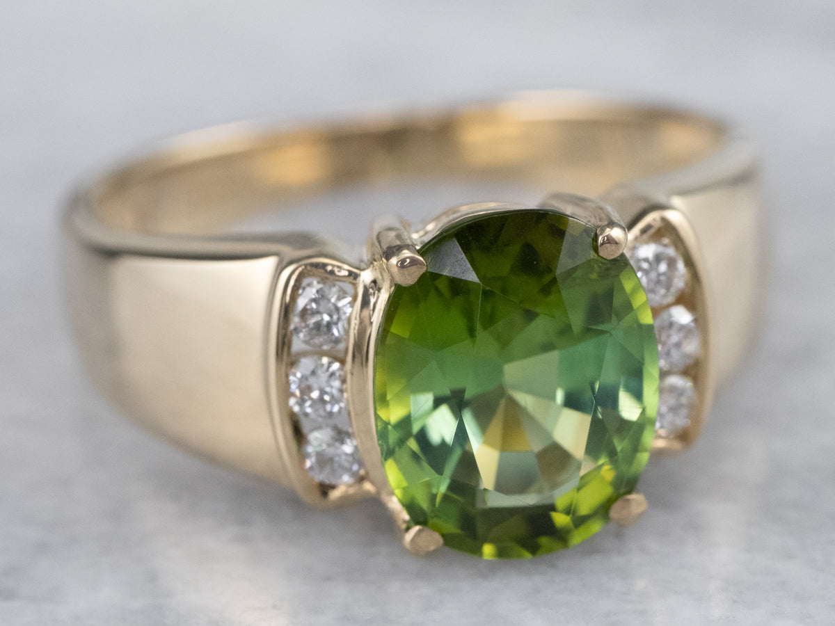 Unisex Green Tourmaline and Diamond Ring