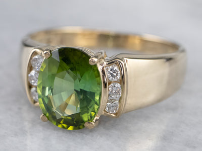 Unisex Green Tourmaline and Diamond Ring