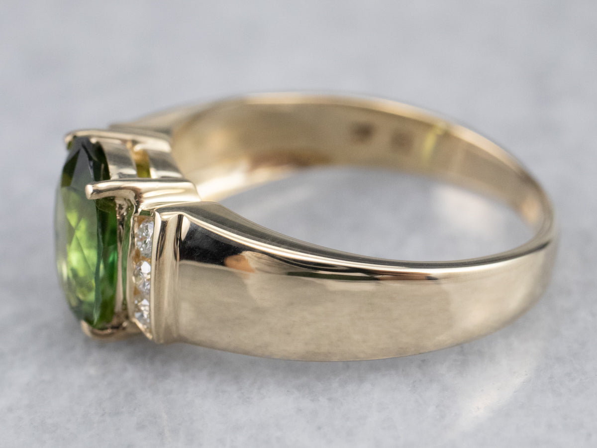 Unisex Green Tourmaline and Diamond Ring