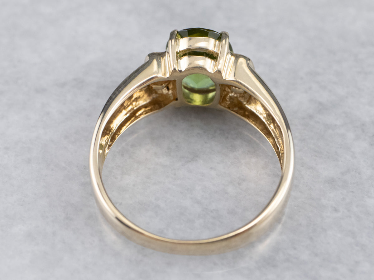 Unisex Green Tourmaline and Diamond Ring