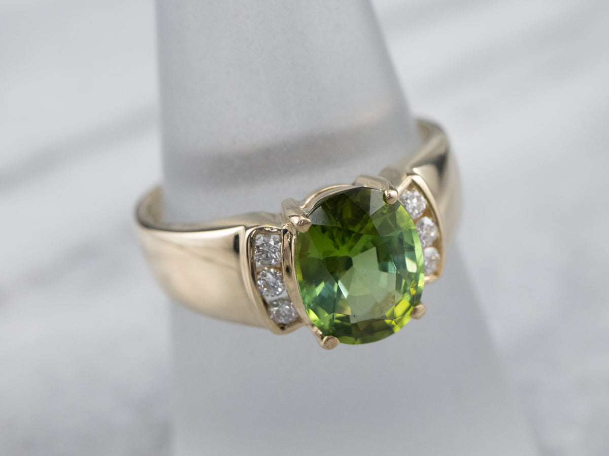 Unisex Green Tourmaline and Diamond Ring