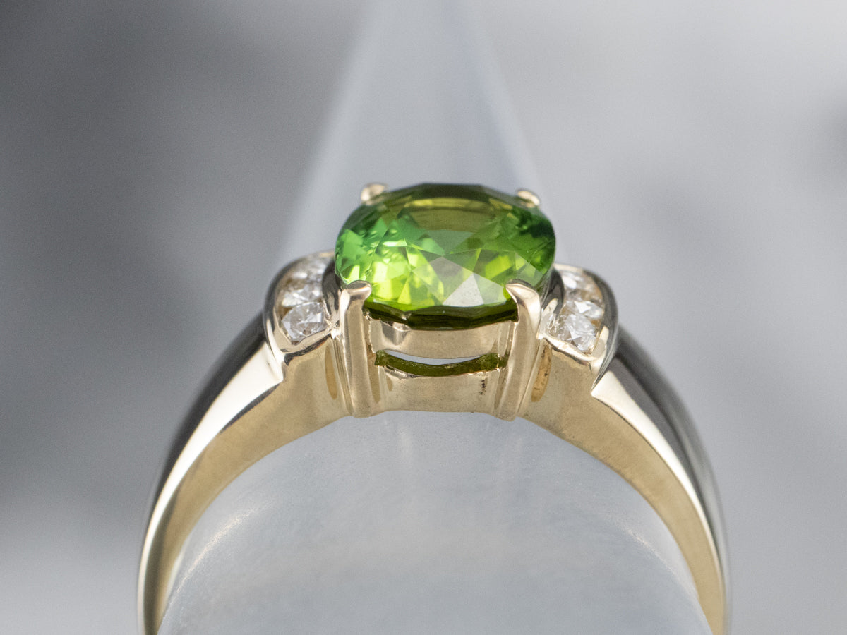 Unisex Green Tourmaline and Diamond Ring