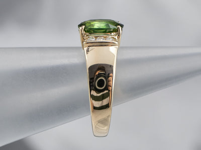 Unisex Green Tourmaline and Diamond Ring