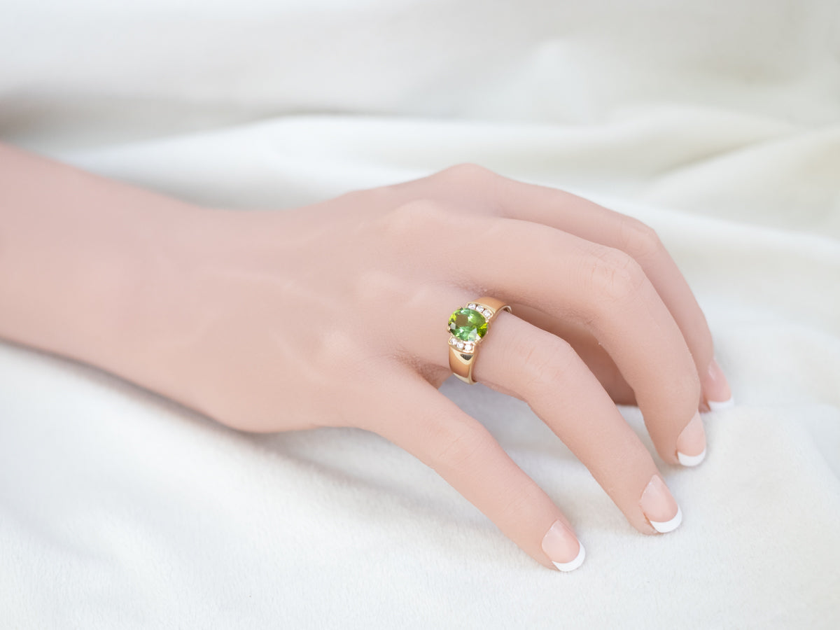 Unisex Green Tourmaline and Diamond Ring