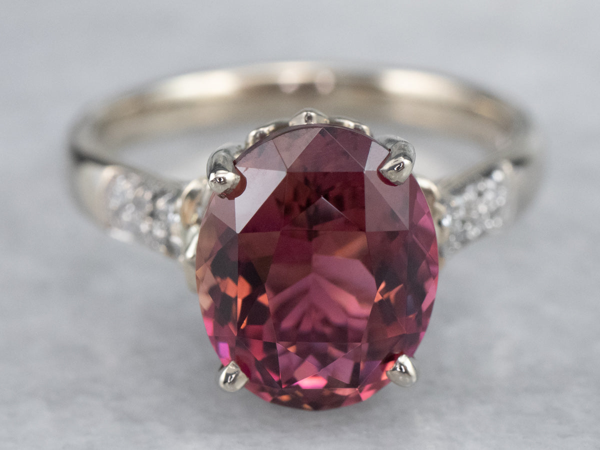 Modern Pink Tourmaline and Diamond Ring