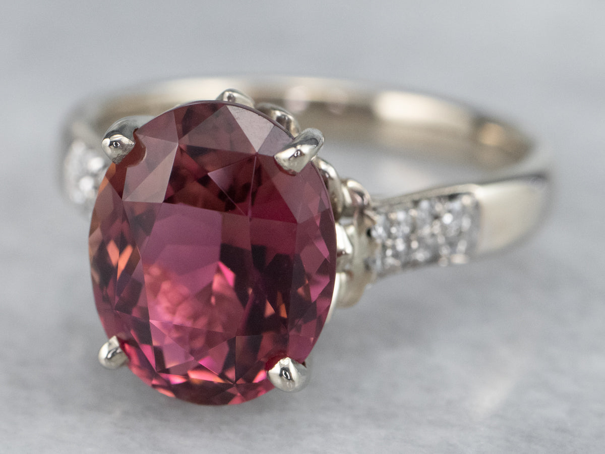Modern Pink Tourmaline and Diamond Ring