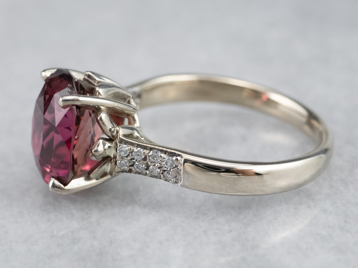 Modern Pink Tourmaline and Diamond Ring