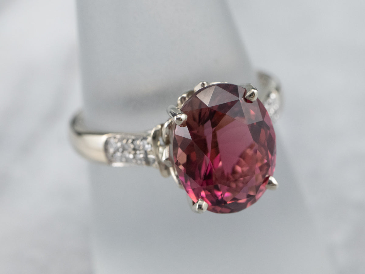 Modern Pink Tourmaline and Diamond Ring