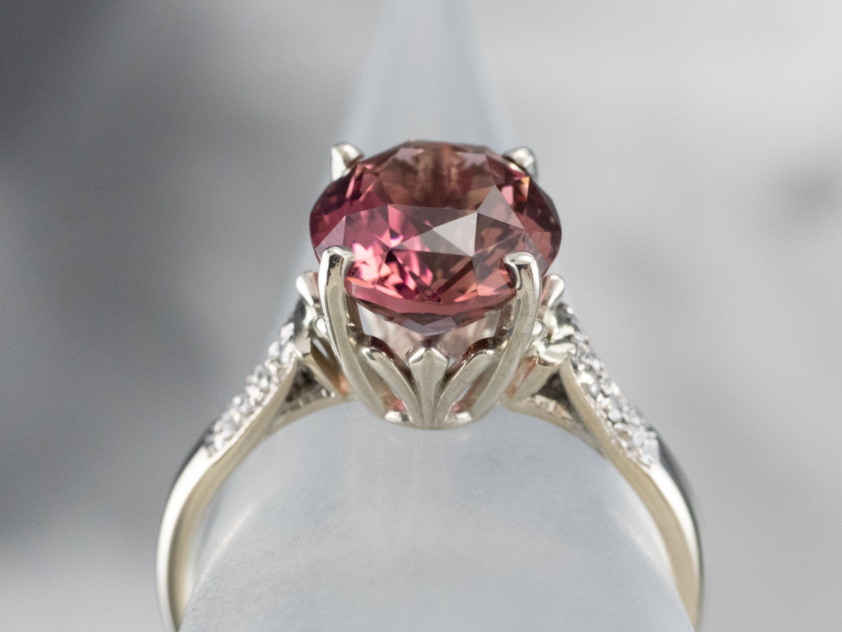 Modern Pink Tourmaline and Diamond Ring