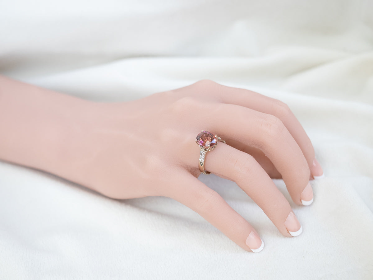 Modern Pink Tourmaline and Diamond Ring